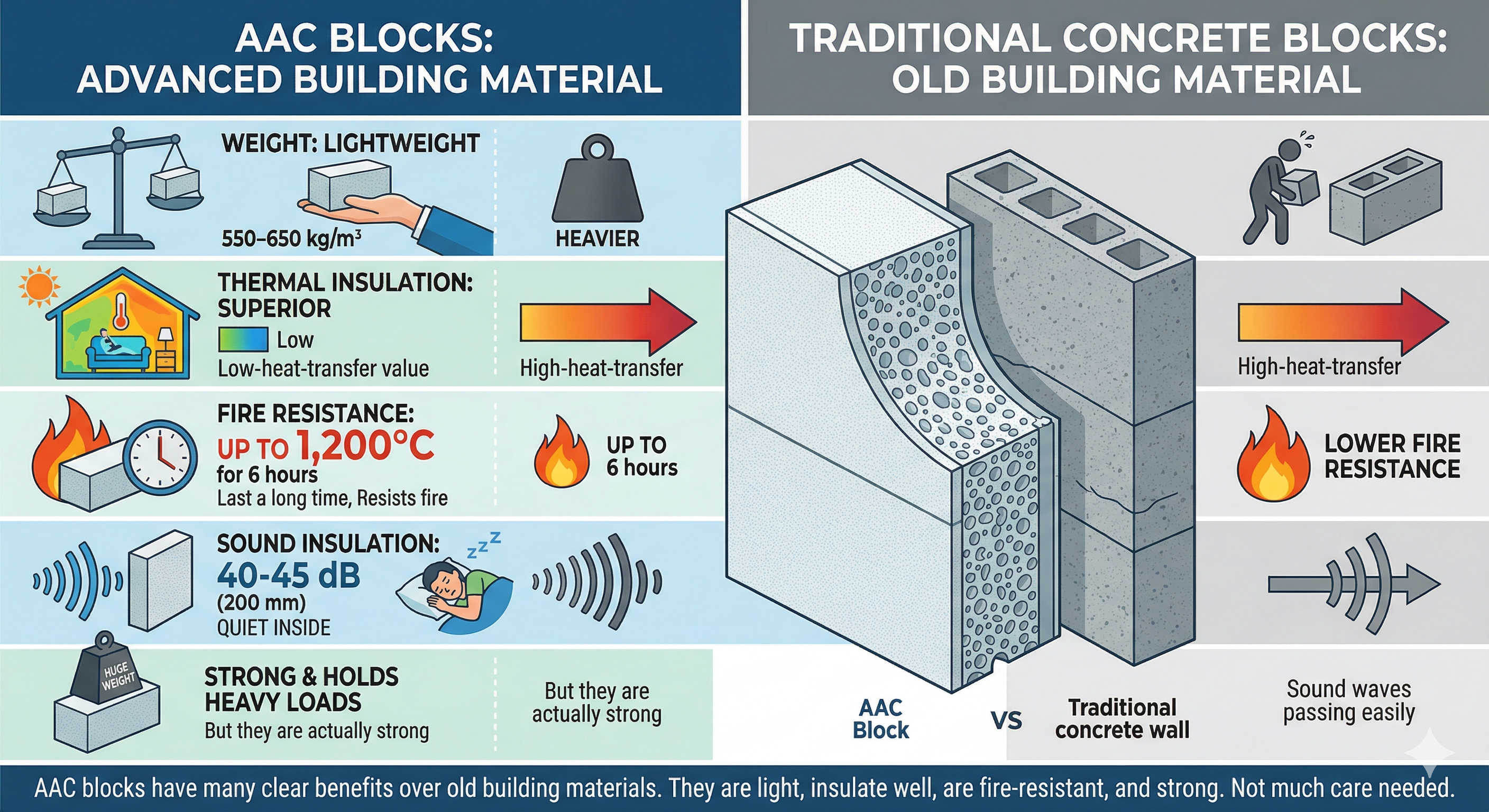 Quels sont les avantages de l'utilisation des blocs AAC par rapport aux blocs de béton traditionnels